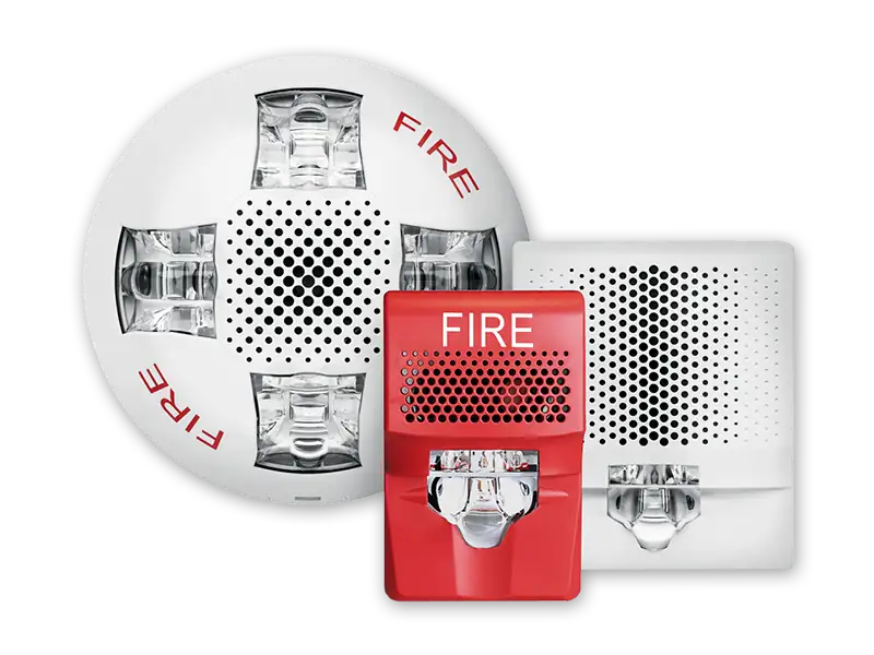 Genesis LED fire alarm strobes installed for commercial fire alarm notification.