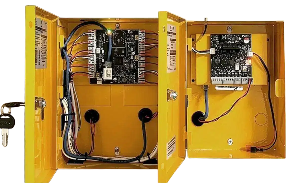 Security Access Control Controller Installation | Integrated Building Security | State Fire State Fire technician installing a commercial security access control controller for integrated building security and access management systems.